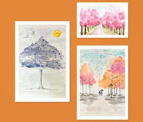  Aquarell: Baum und Wald