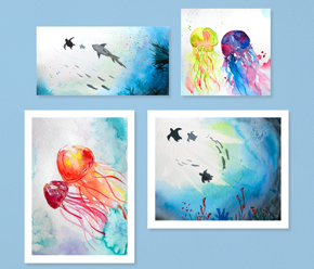  Aquarell: Unterwasserwelt