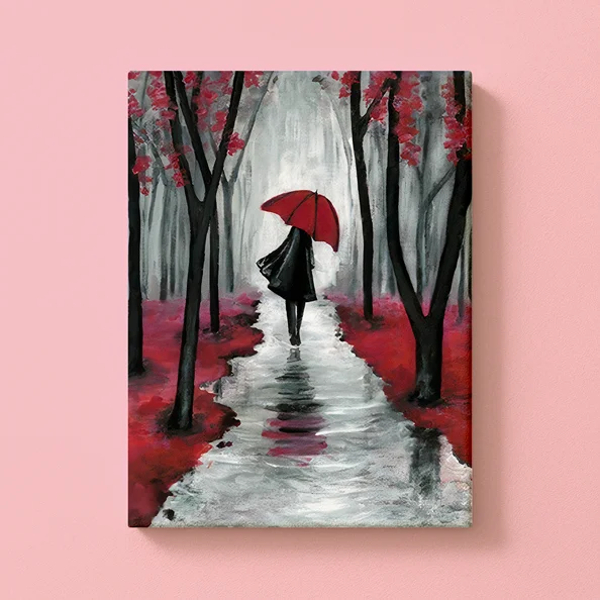 Frau mit rotem Schirm