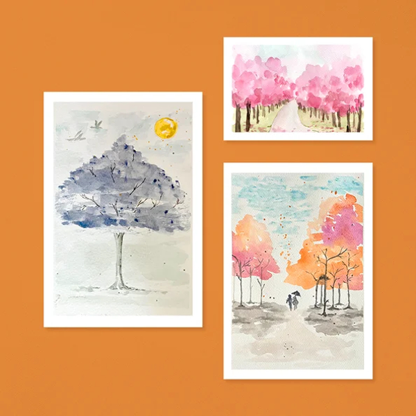 Aquarell: Baum und Wald