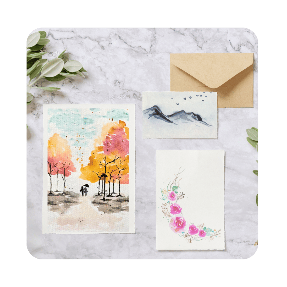 Different variations of aquarell paintings