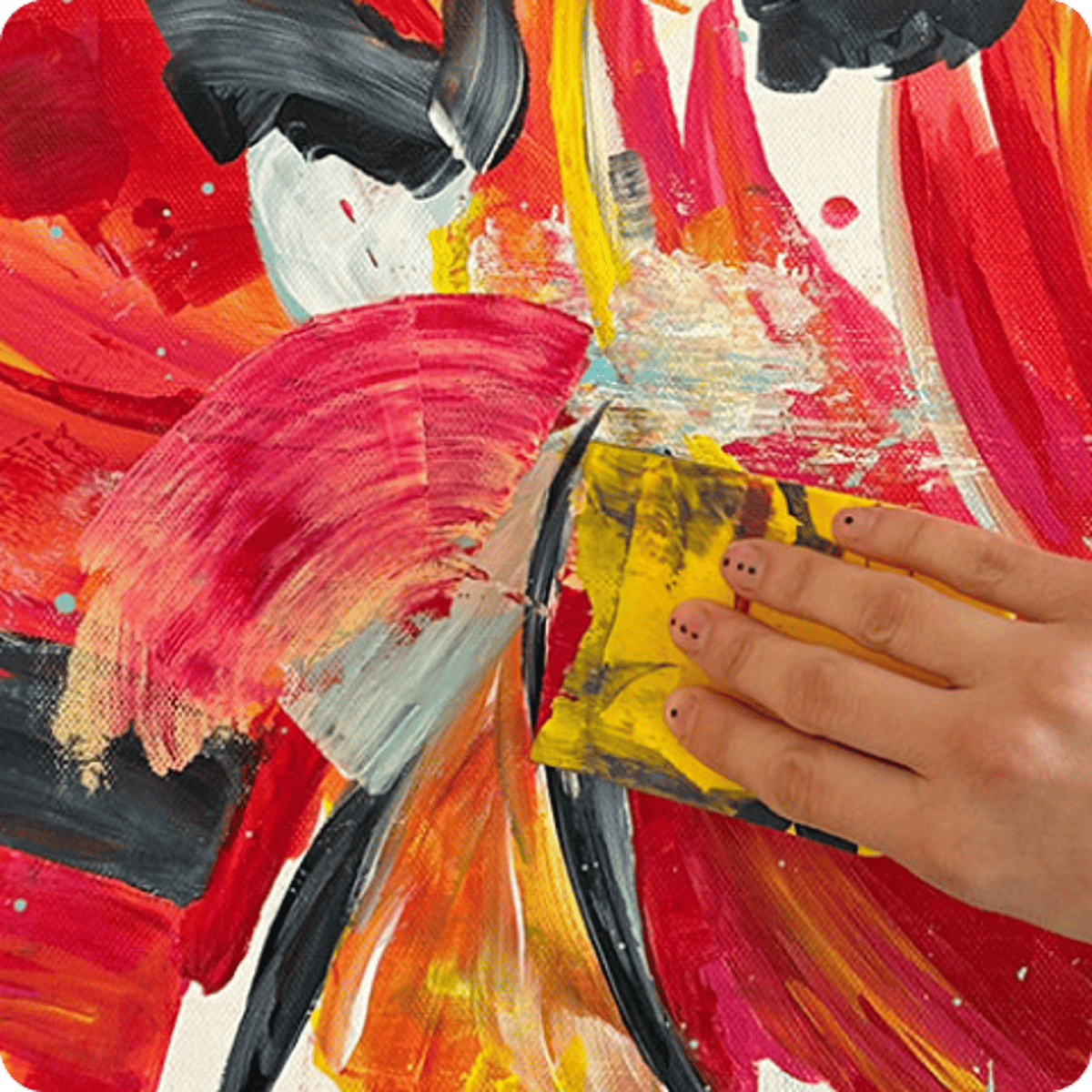 rote, gelbe und schwarze abstrakte Malerei mit der Spachteltechnik