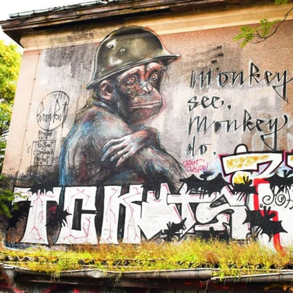 Affensoldat Streetart "Monkey see, monkey do"