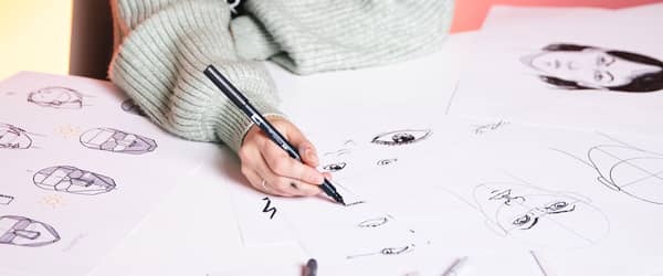 Komponenten eines Porträts werden gemalt